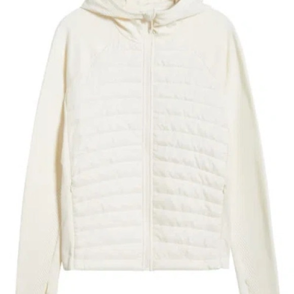 Zella Women's Mixed Media Seamless Cream Active Puffer Jacket - Picture 3 of 7